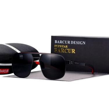 Imagem de Óculos De Sol Polarizados Design Quadrado Com Proteção Uv400 Preto Vermelho