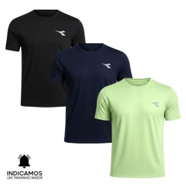 Imagem de Kit 3 Camisetas Diadora Small Logo Masculina - Marinho e Verde Claro G