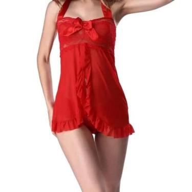 Imagem de Conjunto De Camisola Sexy De Renda Transparente Com Costas Descobertas