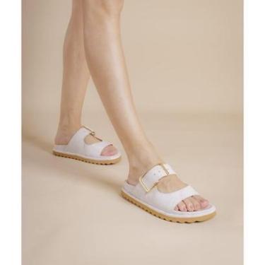 Imagem de Sandália Papete em Couro Craquelê Spark Branco Cecconello-Feminino