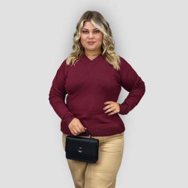 Imagem de Blusa Feminina Tricô Gola V Plus Size Lã Moda Básico Inverno - GIP ECO