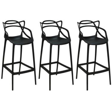 Imagem de Kit 3 Banqueta Alta Allegra Com Encosto Design Cozinha/bancada - Preto