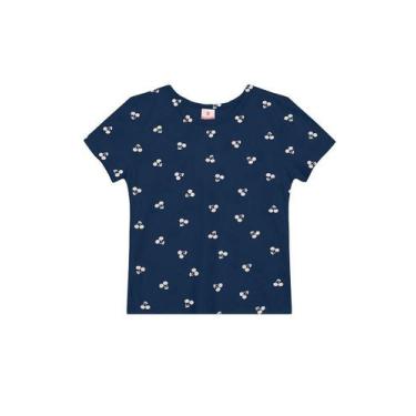 Imagem de Blusa infantil menina de cerejas em meia malha Brandili, 8, Azul