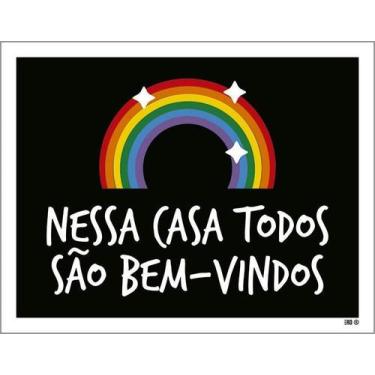 Imagem de Kit 3 Placa Acm Nessa Casa Todos São Bem Vindos 18X23 Branco - Sinaliz