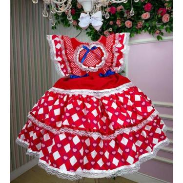 Imagem de Vestido Junino Bella Child Quermesse do Coração Vermelho - Tecido Tecn