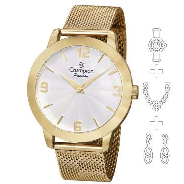 Imagem de Relógio Champion Kit Feminino Analógico Dourado Cn24593w
