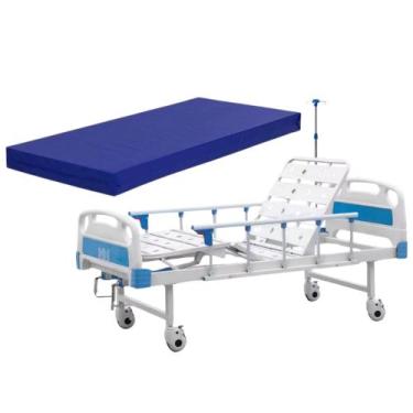 Imagem de Cama Hospitalar Manual Luxo Aço Resistente 120kg Colchão D28 - DanSong