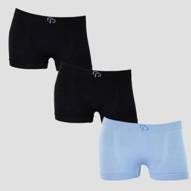 Imagem de Kit 3 Cuecas Infantil RP Sem Costura Lisa Poliéster, 2 preto, 1 azul, 