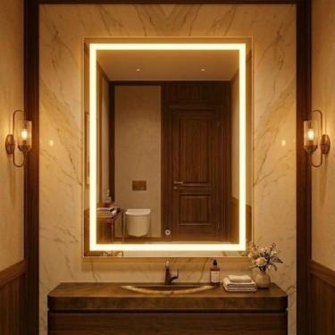 Imagem de Espelho Decorativo Retangular Jateado 70x90cm Iluminado Com Luz Led Te