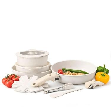 Imagem de Jogo De Panelas 18 Peças Antiaderente Branco Com Cabos Removíveis – Completo Para Fogão, Indução E Vitrocerâmico