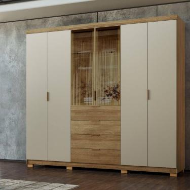 Imagem de Guarda Roupa Casal 100% Mdf 6 Portas 4 Gavetas com Porta Reflecta Dubai Ouro Marrom/Cinza/Reflecta