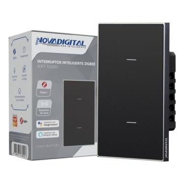 Imagem de Interruptor Inteligente Zigbee Linha Quartzo Novadigital 10 A 2 Botões Preto QZ-2B