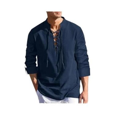 Imagem de Camisas Masculinas De Manga Longa Em Algodão E Linho, Estilo Pirata, D