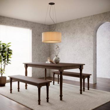 Imagem de Mesa de Jantar 160cm 8979WN com 2 Bancos Decorativos 8980WN Rubi Madeira Maciça Café Finestra