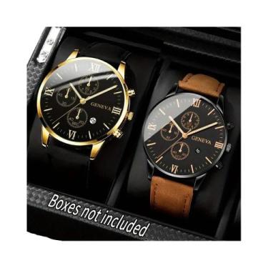 Imagem de Conjunto De Relógio Esportivo Casual Masculino De Quartzo Com 2 Peças,