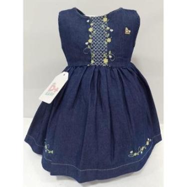 Imagem de Vestido Luxo Bebê Menina Malha Denim Bordado D+ Baby 60211 - Amarelo - M ( 6 - 9 MESES...