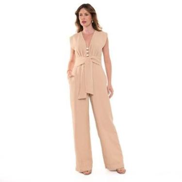 Imagem de Macacão Bisô Pantalona Decote Amarração Bege-Feminino