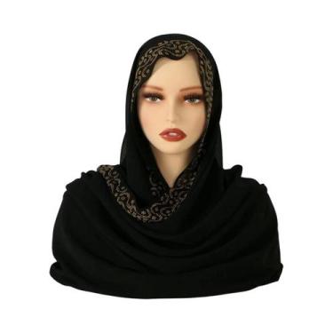 Imagem de Lenço Hijab De Chiffon Com Strass Para Mulheres, Xale Elástico Liso, F