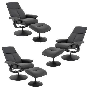 Imagem de Kit 3 Poltronas Do Papai Reclinável Nebraska Pu Preto G56 Com Massagem Rivatti Móveis