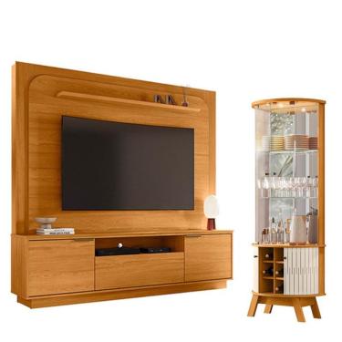 Imagem de Estante Home Theater Nilo Sem Pés Cinamomo Com Cristaleira Marina Cinamomo Off White - Madetec