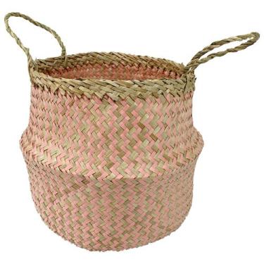 Imagem de Cesta redonda Mundi fibra natural rosa com alça 29x22cm -L Hermitage -