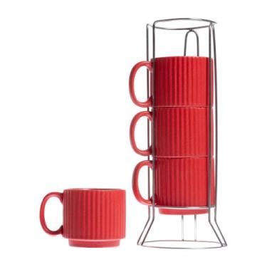 Imagem de Jogo de 4 xícaras Chá Cerâmica com suporte Vermelho 170ml -L Hermitage