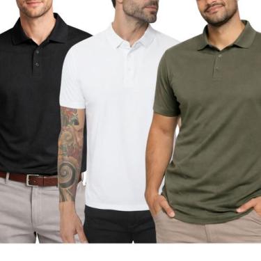 Imagem de Kit 3 Camisas Polo Poliamida Masculina Básica Premium Cor:Multicolorid