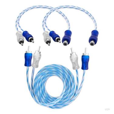 Imagem de Kit 1 cabo rca 1 metro + 2y dupla blindagem injetado 4mm som azul - TE