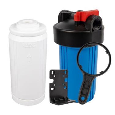 Imagem de Kit Filtro Carcaça Transparente 10 + Cartucho Carvão Ativado Cor Azul 