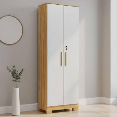 Imagem de Armário Multiuso Bordo 2 Portas 100% Mdf Amêndoa/Branco - Rio Doce