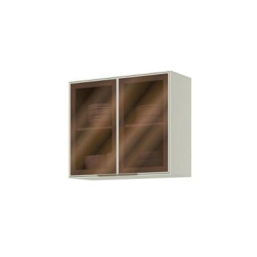 Imagem de Armário Aéreo 02 Portas com Vidro Reflecta 80cm Fineze C659 Areia HP -