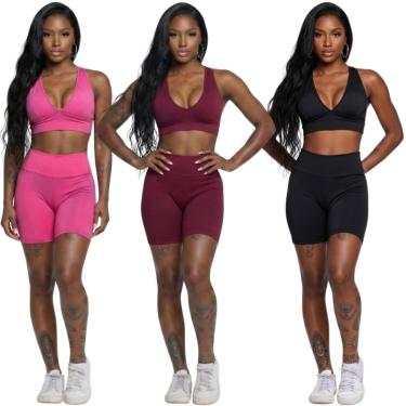 Imagem de KIT 3 Conjunto Bermudinha e Top Com Bojo Bella Fiore Roupa Para Academia Treino Fitness...