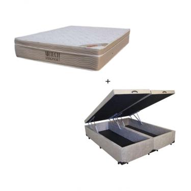 Imagem de Cama Box Baú Queen Bipartido 158 Suede Bege Com Colchão Ortobom Airtech Spring Pocket D...
