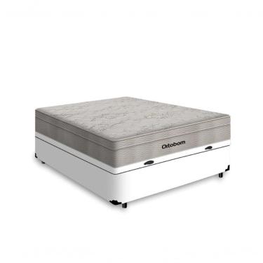 Imagem de Cama Box Baú Casal 138 Tecido Sintético Branco Com Colchão Ortobom Airtech Spring Pocke...