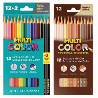 Imagem de Kit Lápis De Cor 12 Cores  02 Grafites  12 Tons de Pele Multicolor Fab