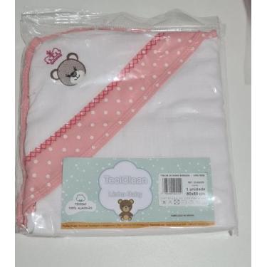 Imagem de Toalha de Banho Infantil Bordada - Teciclean Baby, Branca/Rosa_Urso