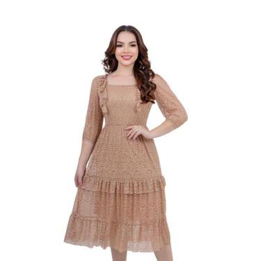 Imagem de Vestido de Tule Midi Moda Evagélica Elegante - ZAMPA, Bege, M