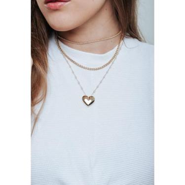 Imagem de Colar de pérolas com pingente de coração liso folheado a ouro 18k - Uv