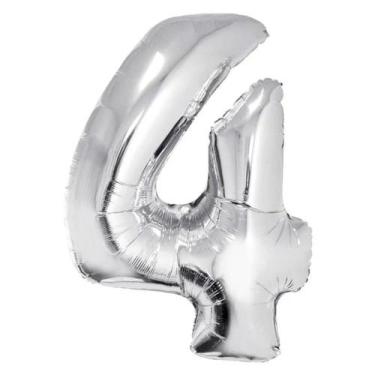 Imagem de Balão Metalizado Número 4 Prateado - 16'' (41 cm) - Foil Balloon