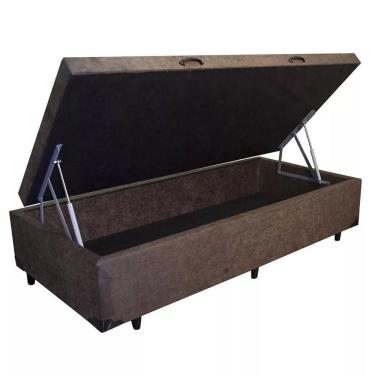 Imagem de Cama Box com Baú Solteiro Solteirão Suede Estrutura em Madeira Marrom Homequeen