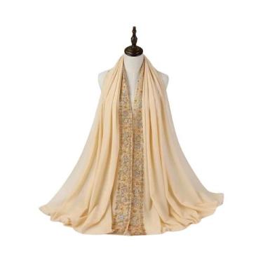 Imagem de Lenço De Chiffon Com Renda Para Mulheres, Hijab Islâmico, Coberturas P