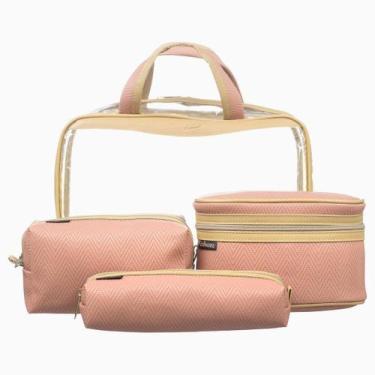 Imagem de Conjunto Necessaire Feminina 4 Peças Bolsa Viagem Maquiagem Cosméticos