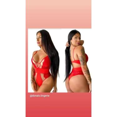 Imagem de Body Cavado Tule Sensual Renda - propria, Vermelho