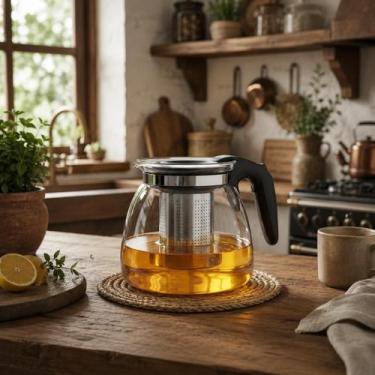 Imagem de Chaleira 1l Vidro Com Infusor Chá Café Bule Inox - etilux