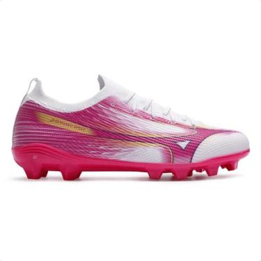 Imagem de Chuteira Campo Mizuno Alpha Club Md Masculina, 40, Branco, Rosa