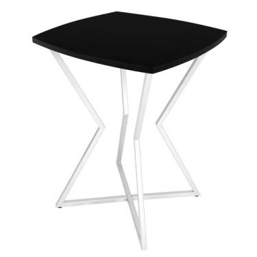 Imagem de Mesa de Canto Lateral Alta Quadrada para Sala Austria - Branco Preto -