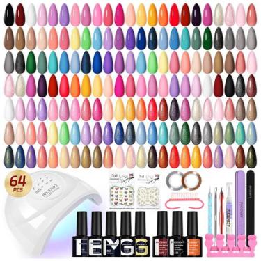 Imagem de Kit de Esmalte em Gel Phoenixy 64 Peças com Lâmpada UV e 45 Cores