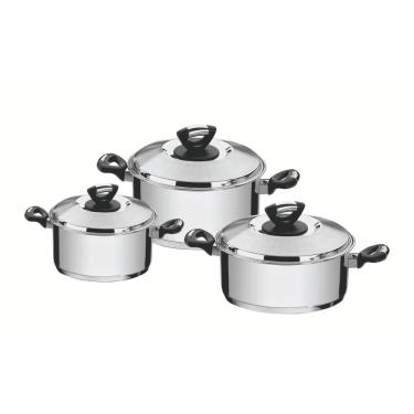Imagem de Jogo de Panelas Solar Baquelite Caçarola Aço Inox Fundo Triplo 3 Peças Tramontina