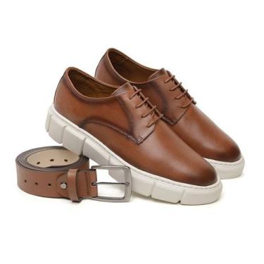 Imagem de Kit Sapato Masculino Conforto Macio Casual Caramelo E Cinto - Five Day