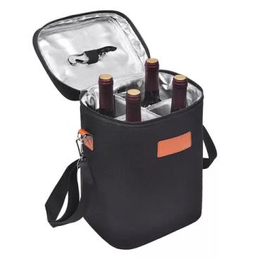 Imagem de Bolsa Térmica Yeet Wine Bag Material Resistente e Impermeável Preto Divisórias Removíveis para 4 Garrafas Ou 2 Garrafas